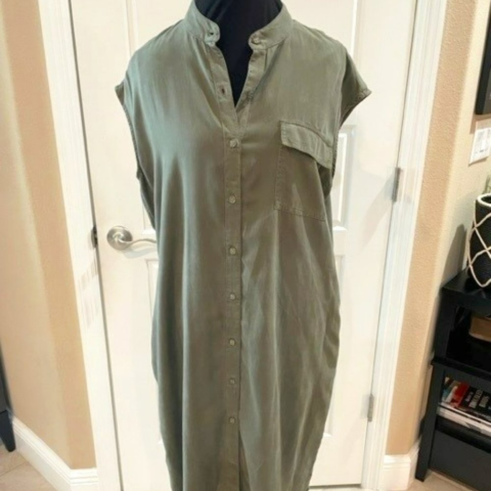 XL Caslon olive machine washable shirtwaist dress